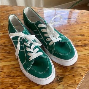 EMMA Green Canvas Sneakers with White Laces